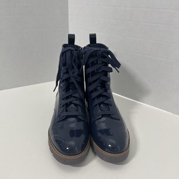 Vionic Lani Women's Patent Lace Up And Zip Boots Size 6 Navy Blue - Picture 3 of 12
